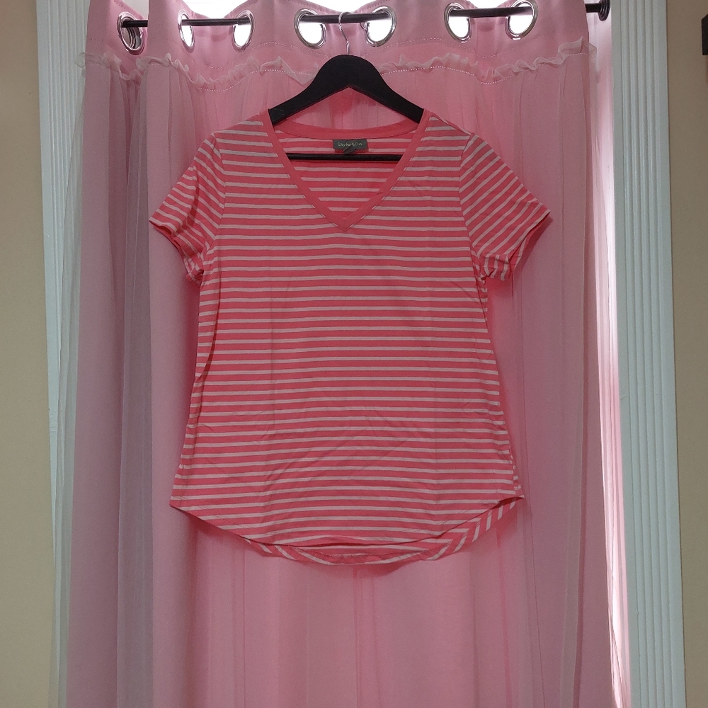 Pink Striped Style&Co V Neck T-shirt